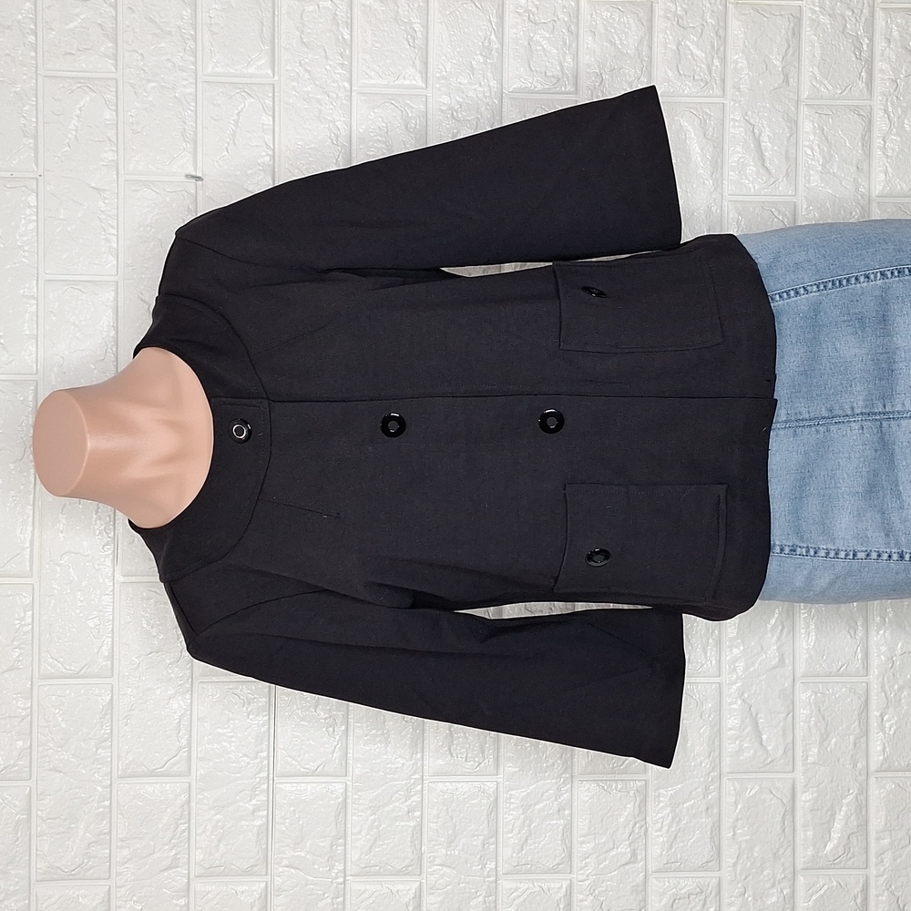 COVINGTON Petite Black Snap Cardigan Jacket with Front Pockets and Round…